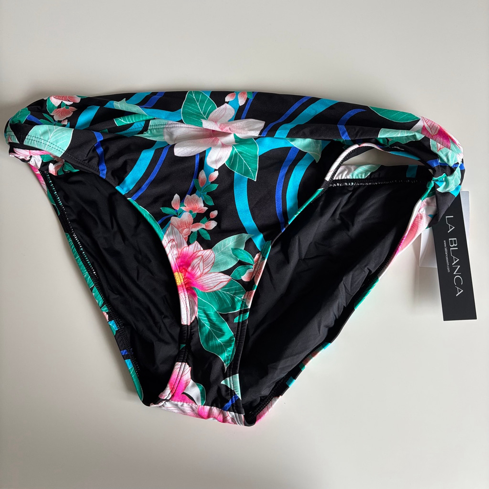 NWT Women's La Blanca Swimsuit Bottoms Size 16 Black Floral